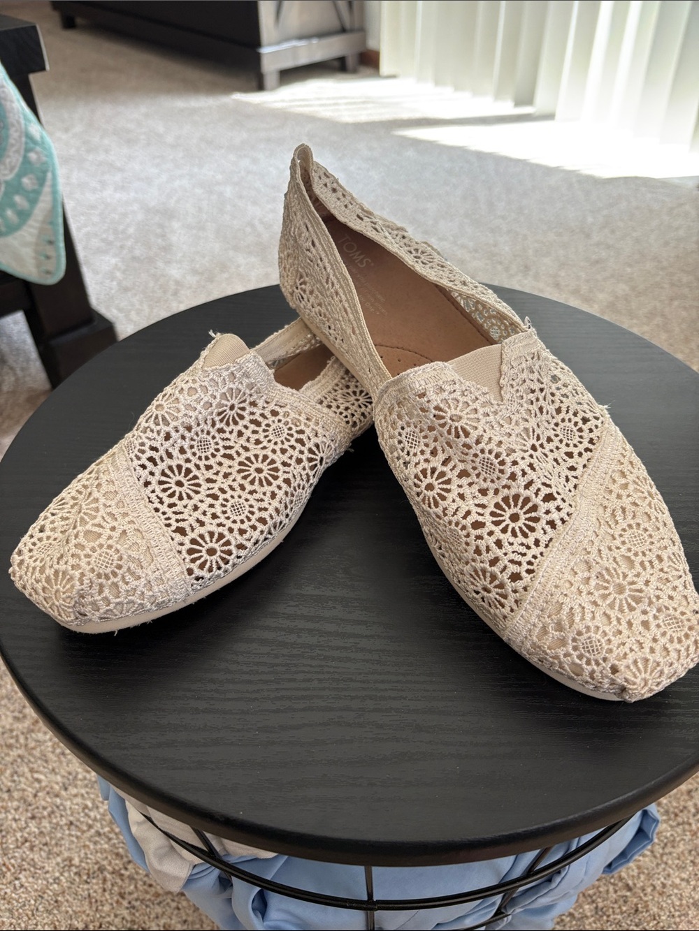 Toms Crochet Slip-On Flats in Cream Lace